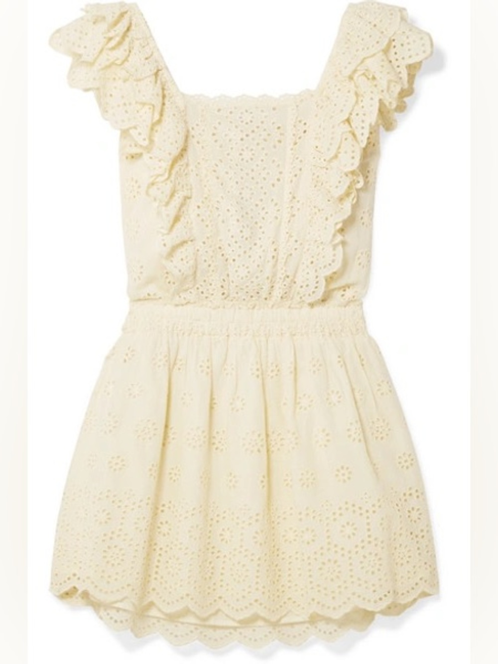 LoveShackFancy Dora Ruffled Broderie Anglaise Cotton Dress in Butter Yellow - M